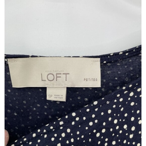 LOFT Petites Blue Polka Dot Boat Neck Lyocell Blend Long Sleeve Blouse Size SP - Picture 4 of 8
